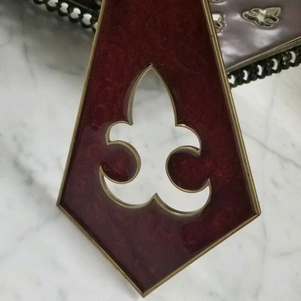 RARE SIGNED JAY STRONGWATER RED FLEUR DE LIS TIARA SCROLL CRYSTAL ENAMEL FRAME
